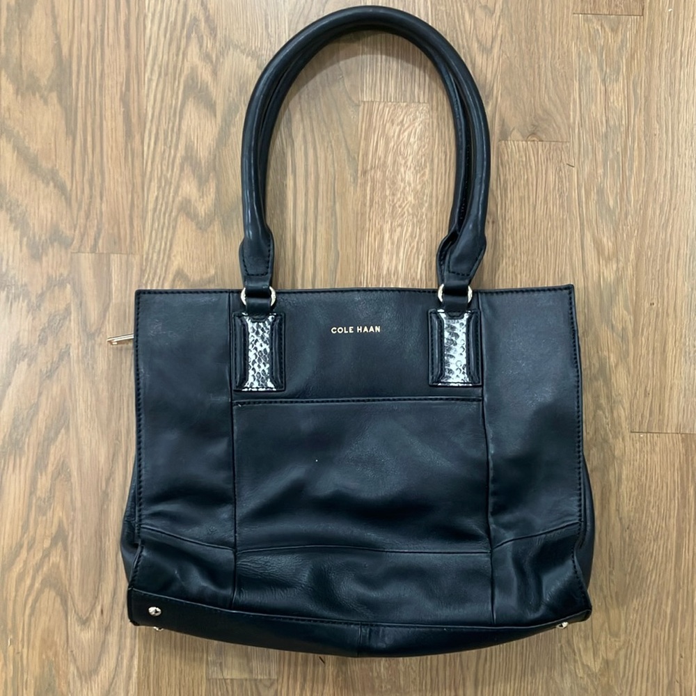 Cole Haan Women’s Black Genuine Leather Tote Shoulder Bag Large Purse